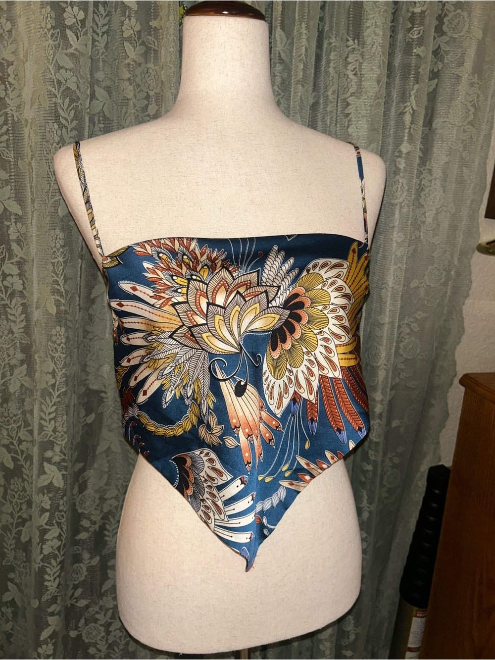 Floral Paisley Handkerchief Cami Scarf Wrap Crop Top Adjustable Spaghetti Straps